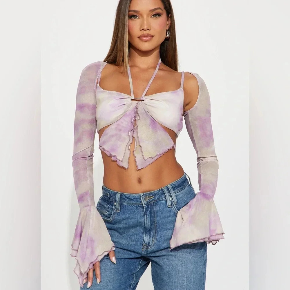 NWT Bianca Butterfly Mesh Top - Purple/combo